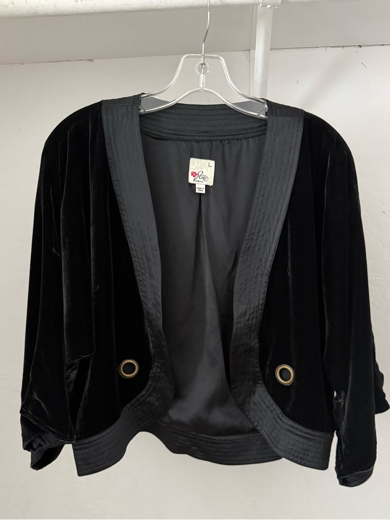 Y2k Joie Black Velvet Silk Jacket With Big Grommets